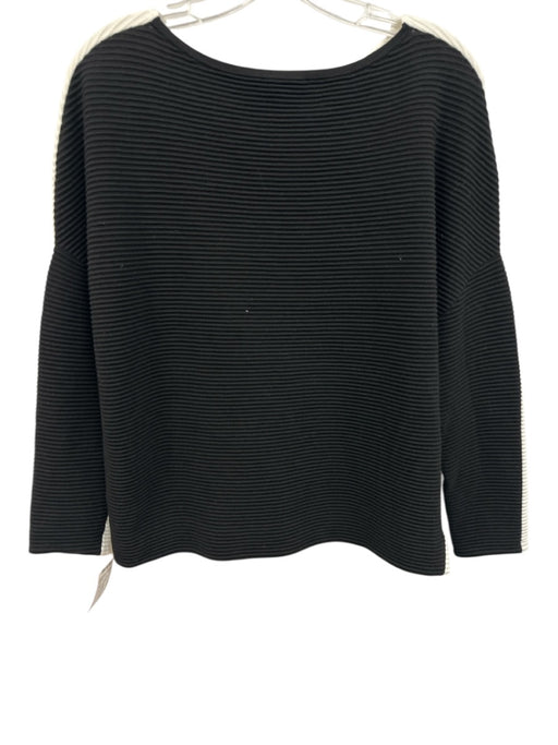 Akris Punto Size 4 White & Black Cotton Blend Long Sleeve Ribbed Side Zip Top White & Black / 4