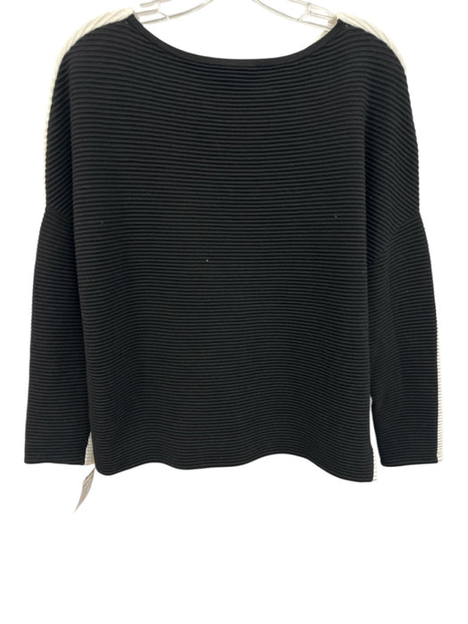 Akris Punto Size 4 White & Black Cotton Blend Long Sleeve Ribbed Side Zip Top White & Black / 4