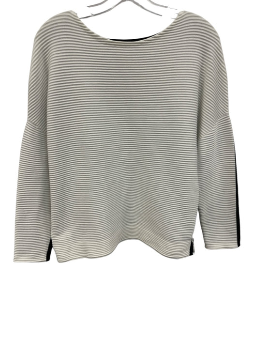 Akris Punto Size 4 White & Black Cotton Blend Long Sleeve Ribbed Side Zip Top White & Black / 4