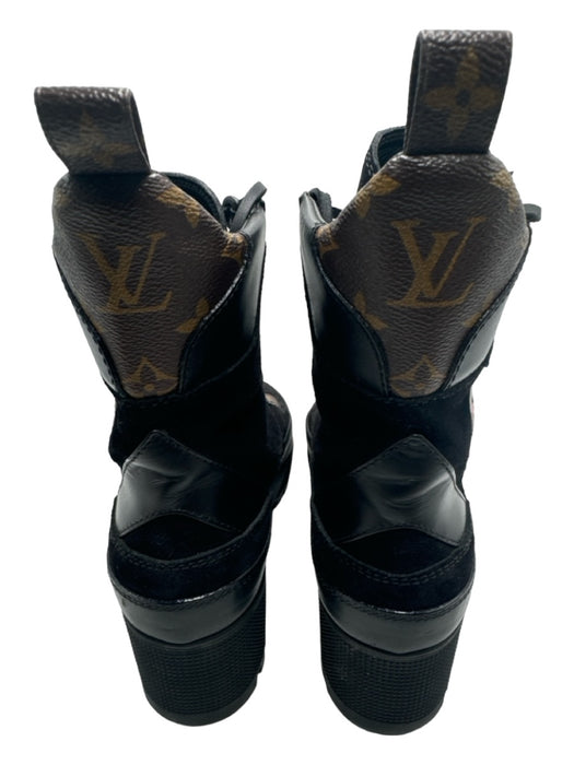 Louis Vuitton Shoe Size 37.5 Black & Multi Leather & Rubber Lace Up Combat Boots Black & Multi / 37.5