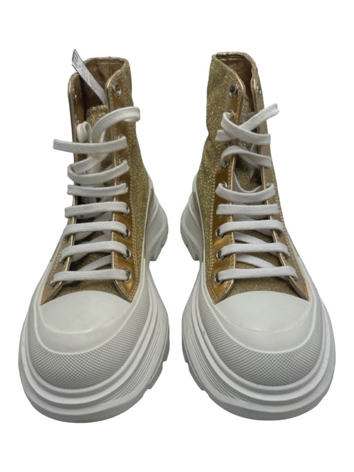 Alexander McQueen Shoe Size 37 White & Gold Leather Rubber Glitter Sneakers White & Gold / 37