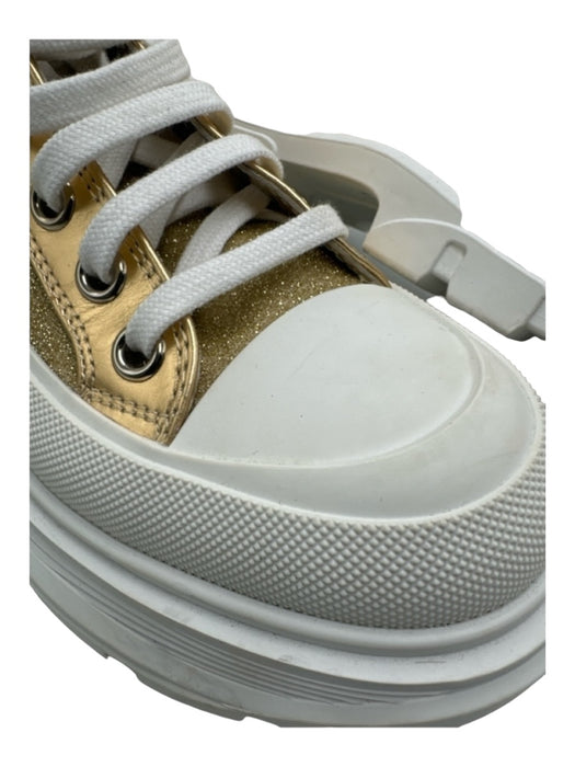 Alexander McQueen Shoe Size 37 White & Gold Leather Rubber Glitter Sneakers White & Gold / 37