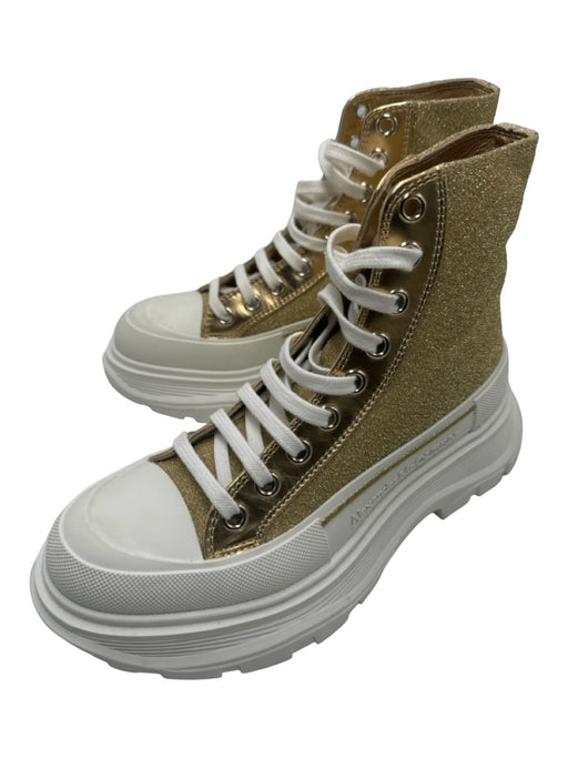 Alexander McQueen Shoe Size 37 White & Gold Leather Rubber Glitter Sneakers White & Gold / 37