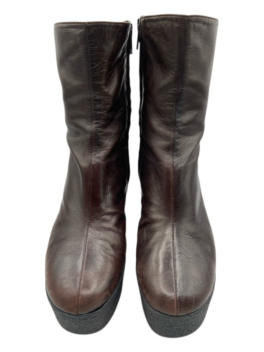 Robert Clergerie Shoe Size 7.5 Dark Brown Latex Platform Side Zip Wedge Boots Dark Brown / 7.5