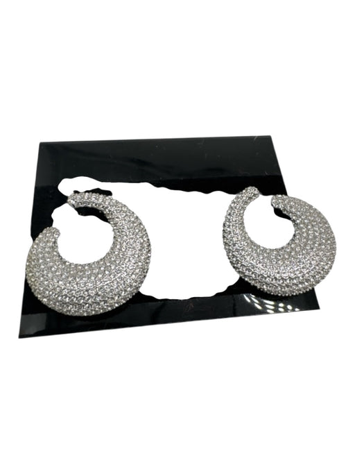 Swarovski Silver Metal Crescent Shape Crystal Earrings Silver