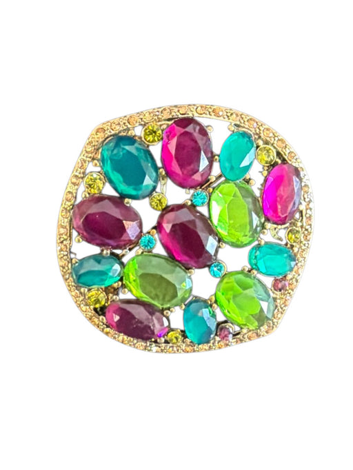 Monet Green & Purple Bronze metal Jewels Rhinestone Brooch Green & Purple