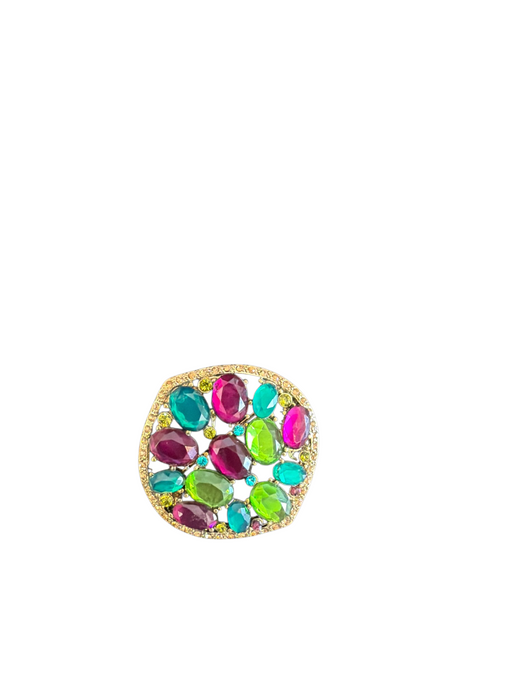 Monet Green & Purple Bronze metal Jewels Rhinestone Brooch Green & Purple