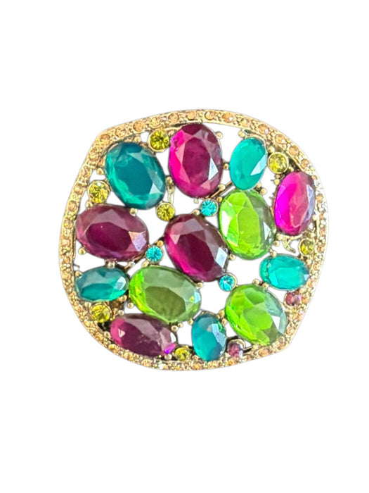 Monet Green & Purple Bronze metal Jewels Rhinestone Brooch Green & Purple