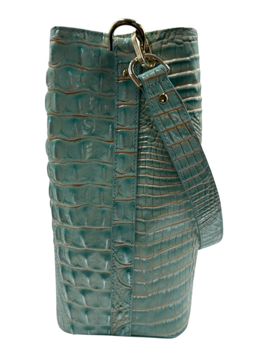 Brahmin Aqua Leather Embossed Rosegold Bucket Bag Aqua / S/M