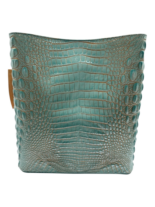 Brahmin Aqua Leather Embossed Rosegold Bucket Bag Aqua / S/M
