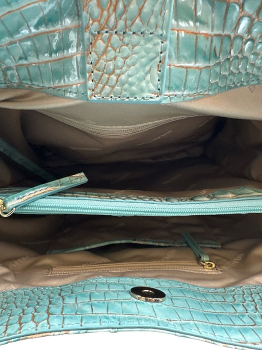 Brahmin Aqua Leather Embossed Rosegold Bucket Bag Aqua / S/M