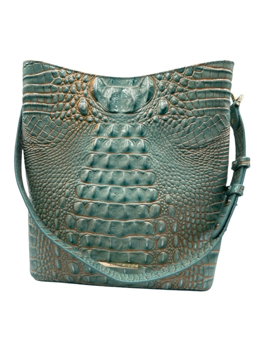 Brahmin Aqua Leather Embossed Rosegold Bucket Bag Aqua / S/M