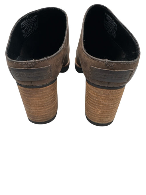 Sorel Shoe Size 8 Dark Brown Leather Rubber Sole Stacked Heel Clogs Dark Brown / 8
