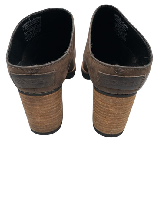 Sorel Shoe Size 8 Dark Brown Leather Rubber Sole Stacked Heel Clogs Dark Brown / 8