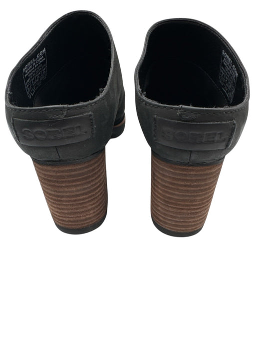 Sorel Shoe Size 8 Black Leather Rubber Sole Stacked Heel Clogs Black / 8