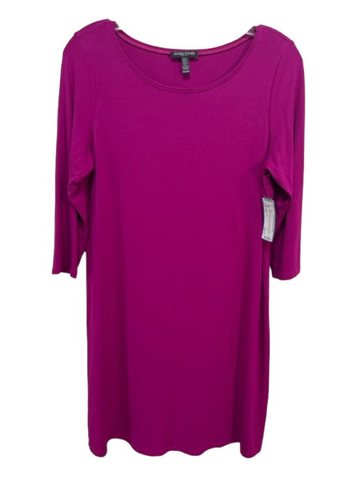 Eileen Fisher Size PM Purple Viscose Blend Wide Neck 3/4 Sleeve Shift Dress Purple / PM