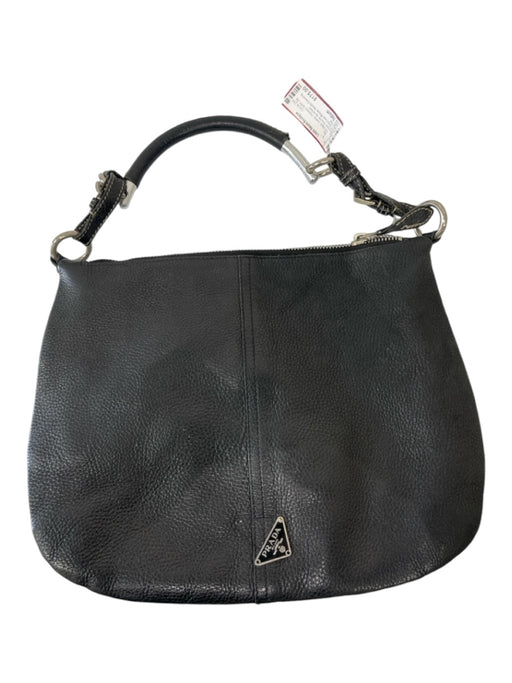 Prada Black Leather Pebbled SHW Zip closure Shoulder Bag Black / Medium