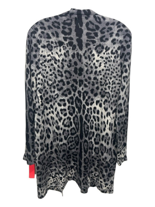 Nieman Marcus Size L Gray & Black Cashmere Long Sleeve Leopard Cardigan Gray & Black / L
