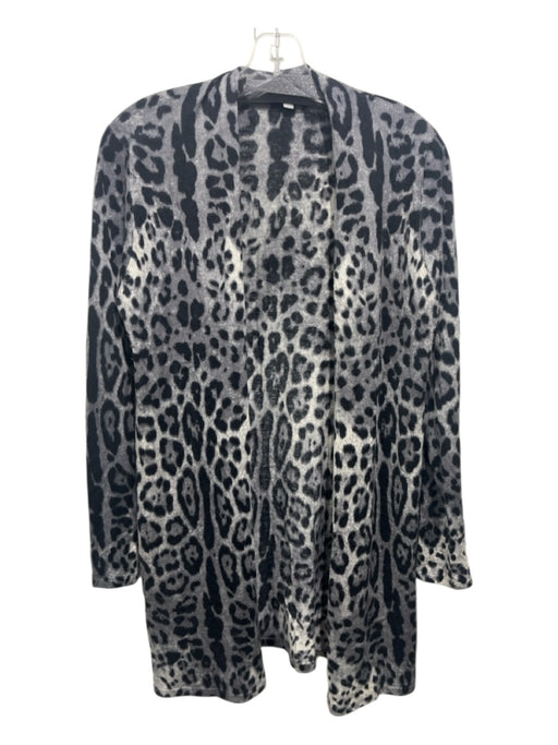 Nieman Marcus Size L Gray & Black Cashmere Long Sleeve Leopard Cardigan Gray & Black / L