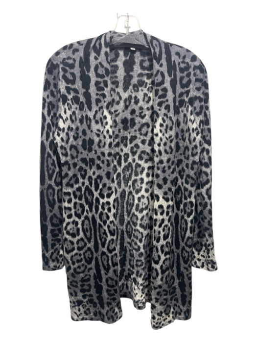 Nieman Marcus Size L Gray & Black Cashmere Long Sleeve Leopard Cardigan Gray & Black / L