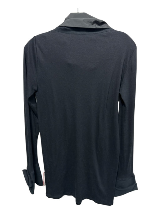 Brunello Cucinelli Size XL Black Cotton Long Sleeve Ribbed Neck detail Top Black / XL
