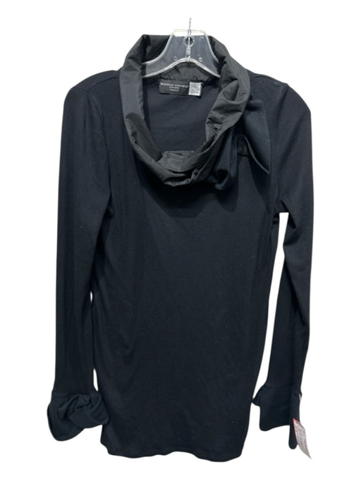 Brunello Cucinelli Size XL Black Cotton Long Sleeve Ribbed Neck detail Top Black / XL