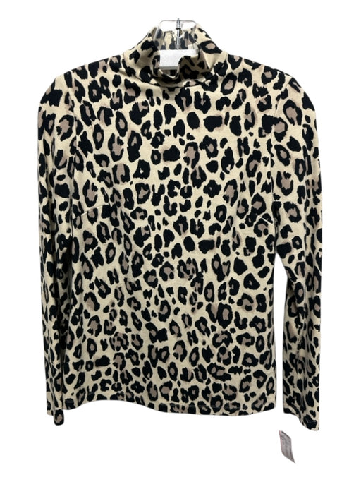 Kate Spade Size 2 Beige & Black Viscose Blend Long Sleeve Leopard Mock Neck Top Beige & Black / 2