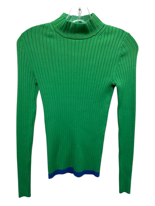 Tory Burch Size XXS Green & Blue Rayon Blend Long Sleeve Ribbed Mock Neck Top Green & Blue / XXS