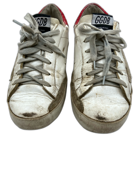 Golden Goose Shoe Size 37 White & Red Leather Upper Glitter Detail Sneakers White & Red / 37