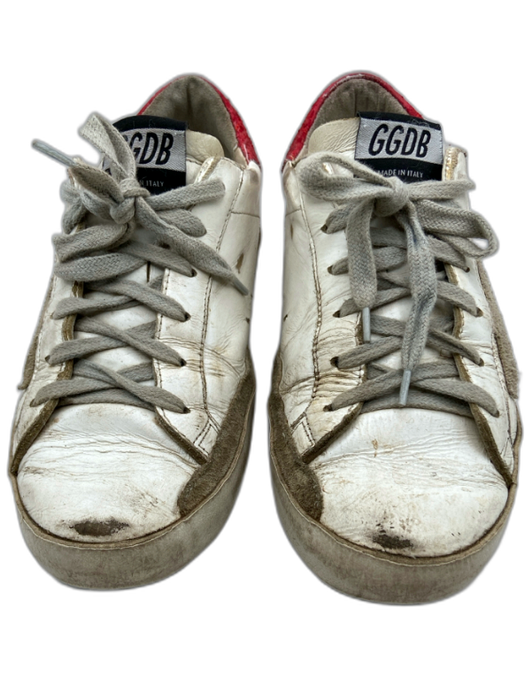 Golden Goose Shoe Size 37 White & Red Leather Upper Glitter Detail Sneakers White & Red / 37
