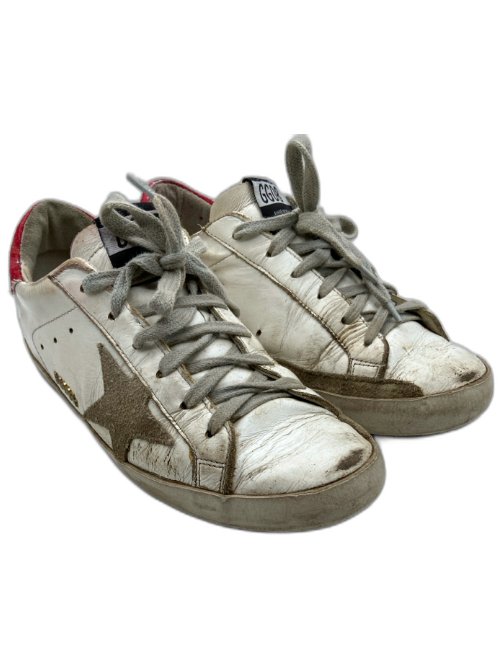 Golden Goose Shoe Size 37 White & Red Leather Upper Glitter Detail Sneakers White & Red / 37