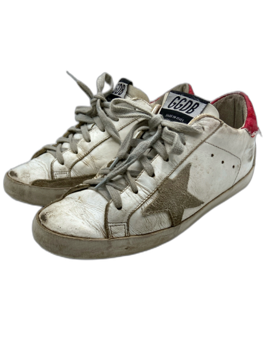 Golden Goose Shoe Size 37 White & Red Leather Upper Glitter Detail Sneakers White & Red / 37