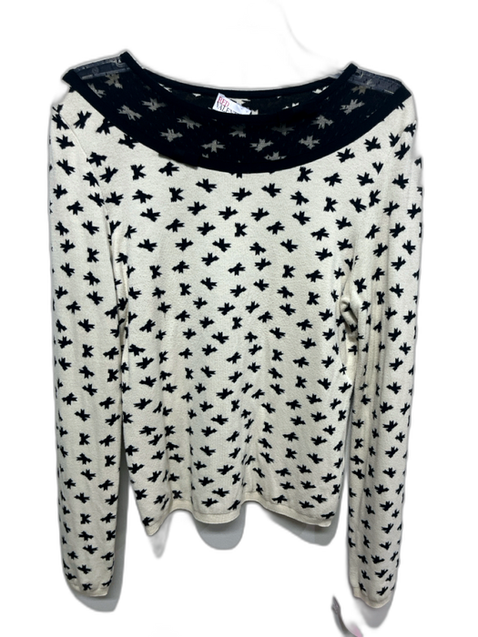 Red Valentino Size XL Sable Viscose Rib Knit Mesh Detail Bows Round Neck Sweater Sable / XL