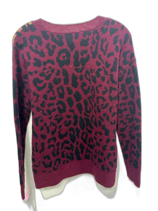 A.L.C. Size S Burgundy, Tan & Cream Wool Rib Knit Cheetah Crew Neck Sweater Burgundy, Tan & Cream / S