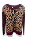 A.L.C. Size S Burgundy, Tan & Cream Wool Rib Knit Cheetah Crew Neck Sweater Burgundy, Tan & Cream / S