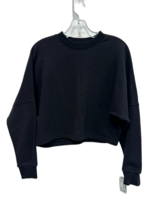 Athleta Size XXS Black Cotton Blend Long Sleeve Crew Neck Cropped Sweatshirt Black / XXS