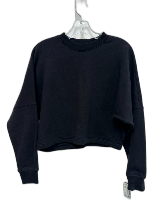 Athleta Size XXS Black Cotton Blend Long Sleeve Crew Neck Cropped Sweatshirt Black / XXS