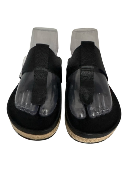 Vince Shoe Size 7 Black & Beige Leather Pebbled Woven Sole Thong Strap Sandals Black & Beige / 7