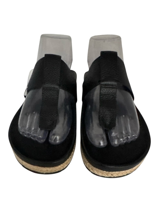 Vince Shoe Size 7 Black & Beige Leather Pebbled Woven Sole Thong Strap Sandals Black & Beige / 7