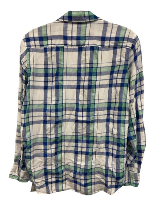 Frank & Eilen Size XXS Blue, Green, White Linen Blend Plaid Long Sleeve Top Blue, Green, White / XXS