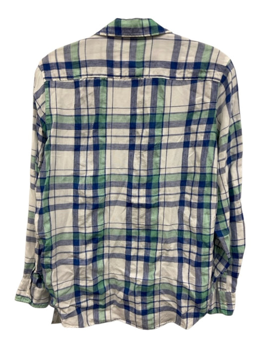 Frank & Eilen Size XXS Blue, Green, White Linen Blend Plaid Long Sleeve Top Blue, Green, White / XXS