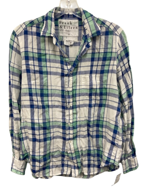 Frank & Eilen Size XXS Blue, Green, White Linen Blend Plaid Long Sleeve Top Blue, Green, White / XXS