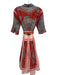Dizzy Lizzie Size S Red, Gray, Pink Cotton Beaded Print Button Down Midi Dress Red, Gray, Pink / S