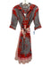 Dizzy Lizzie Size S Red, Gray, Pink Cotton Beaded Print Button Down Midi Dress Red, Gray, Pink / S