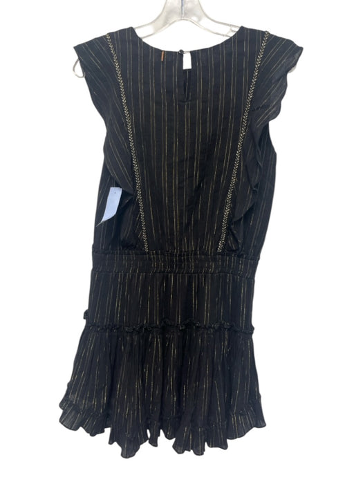 Misa Size XS Black & Gold Cotton Blend Elastic Waist Pinstripe Sleeveless Dress Black & Gold / XS