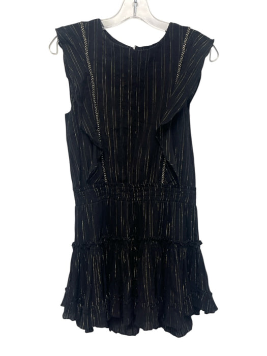 Misa Size XS Black & Gold Cotton Blend Elastic Waist Pinstripe Sleeveless Dress Black & Gold / XS
