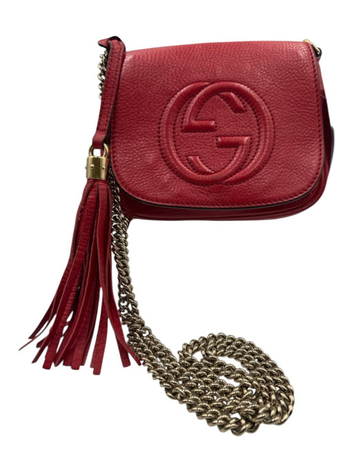 Gucci Red Pebbled Leather Embossed Logo Flap tassel keychain Crossbody Bag Red / S