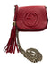 Gucci Red Pebbled Leather Embossed Logo Flap tassel keychain Crossbody Bag Red / S