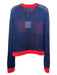 Tibi Size M Navy & Orange Rayon Blend Open Knit Long Sleeve Geometric Sweater Navy & Orange / M