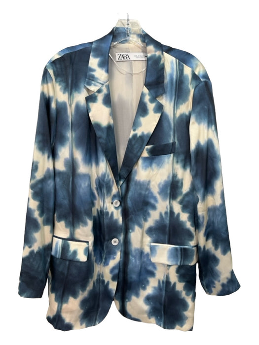 Zara Size XL Blue & White Polyester Blazer Tie Dye 2 Button Jacket Blue & White / XL